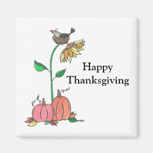 Crow Nesting in Sunflower Happy Thanksgiving Magnet