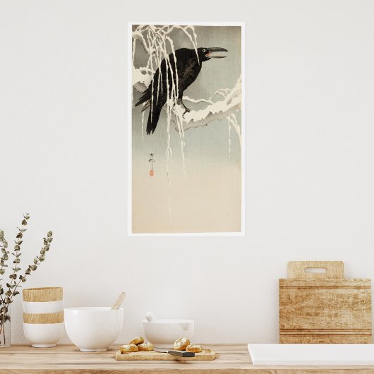 Crow on a Snowy Branch by Ohara Koson Poster (Küche)
