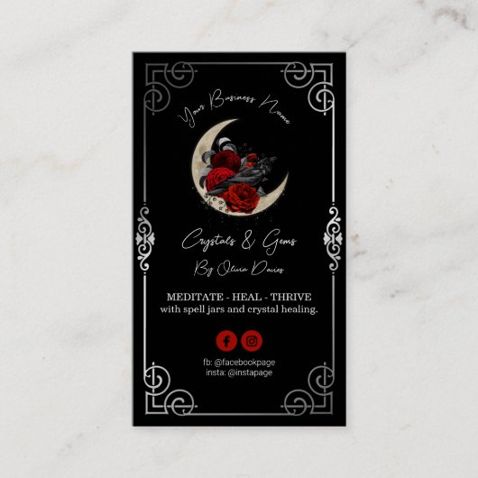 Crow on Moon Black Business Card Visitenkarte (Vorderseite)