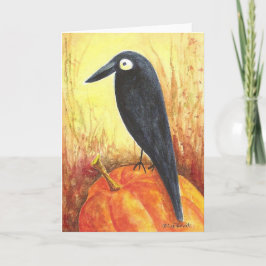 Crow on Pumpkin Card Karte