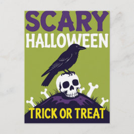 Crow on Skull Trick or Treat Halloween Feiertagspostkarte