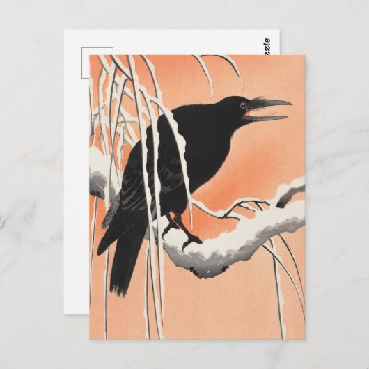 Crow on Snowy Branch Painting von Ohara Koson Postkarte (Vorne/Hinten)