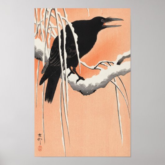 Crow on Snowy Branch von Ohara Koson (1900-1930) Poster (Vorne)