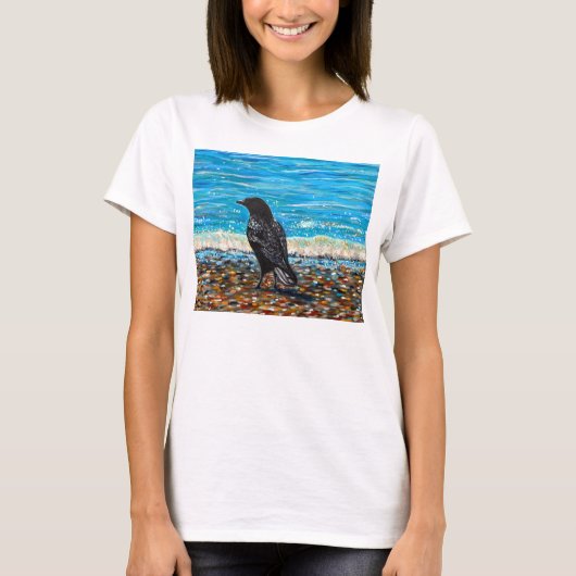 Crow on the Beach 2 Painting T-Shirt (Vorderseite)
