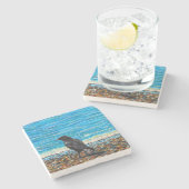 Crow on the Beach 3 Painting Steinuntersetzer (Seitenansicht)