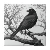 Crow Perched on Bare Winter Branches Fliese (Vorderseite)