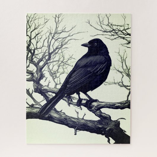 Crow Perched on Bare Winter Branches Puzzle (Vertikal)
