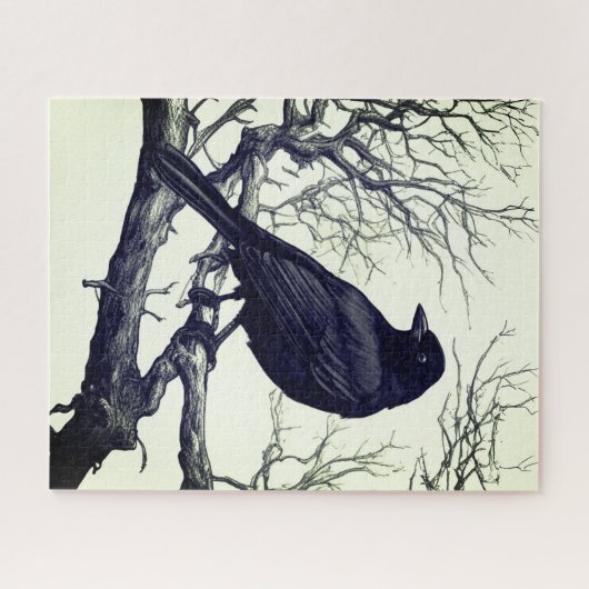 Crow Perched on Bare Winter Branches Puzzle (Horizontal)