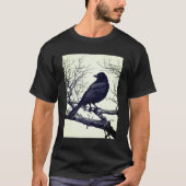 Crow Perched on Bare Winter Branches T-Shirt (Vorderseite)