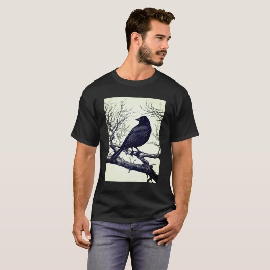 Crow Perched on Bare Winter Branches T-Shirt (Vorne ganz)