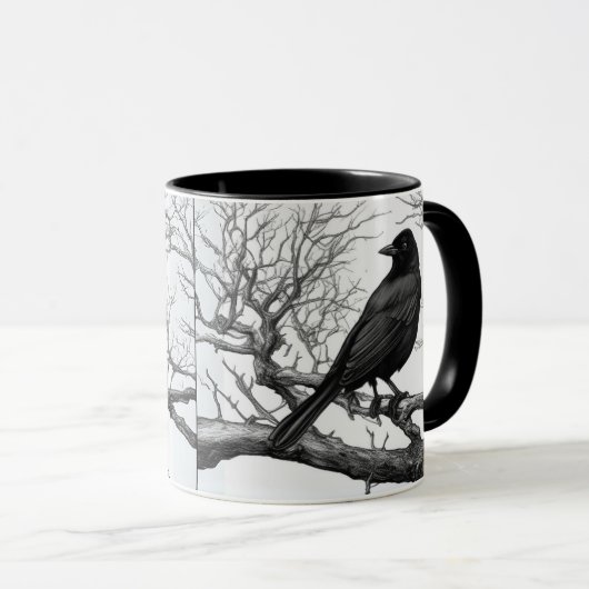 Crow Perched on Bare Winter Branches Tasse (VorderseiteRechts)