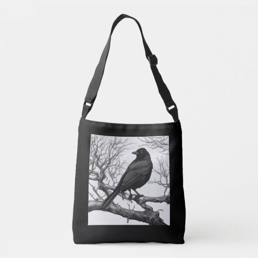 Crow Perched on Bare Winter Branches Tragetaschen Mit Langen Trägern (Rückseite)