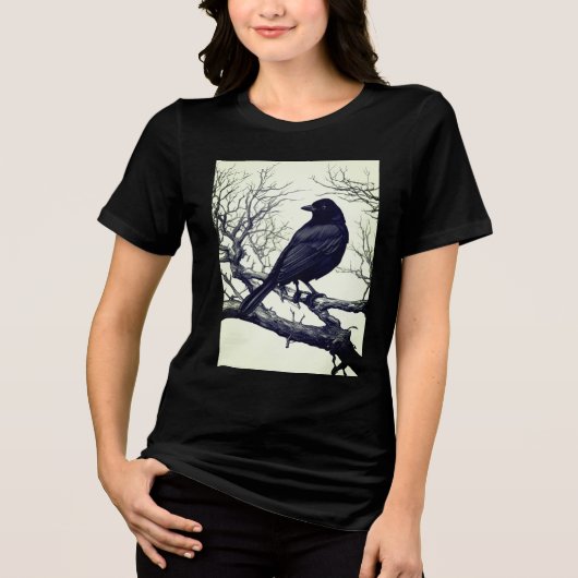 Crow Perched on Bare Winter Branches Tri-Blend Shirt (Vorderseite)