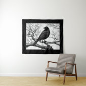 Crow Perched on Bare Winter Branches Wandteppich (Beispiel (Horizontal))