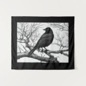 Crow Perched on Bare Winter Branches Wandteppich (Vorderseite (Horizontal))