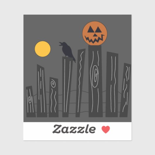 Crow & pumpkin on fence for Halloween Aufkleber (Blatt)