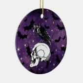 Crow Raven and Skull Halloween Lila Stars Bats Keramik Ornament (Rechts)