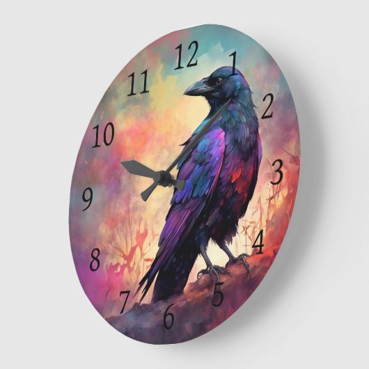 Crow Raven Bird 97 Große Wanduhr (Winkel)