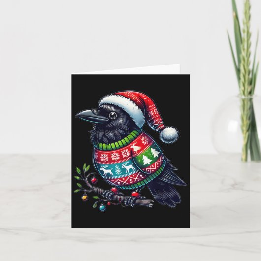 Crow Raven Bird Ugly Sweater Weihnachtsmannmütze W Karte (Vorderseite)