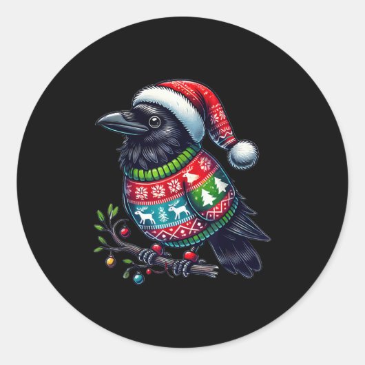 Crow Raven Bird Ugly Sweater Weihnachtsmannmütze W Runder Aufkleber (Vorderseite)