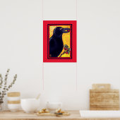 Crow Raven Colorful Red Bird Animal Fun Painting Poster (Küche)
