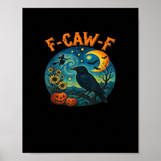 Crow Raven F-Caw-F Funny Halloween Gothic Checkere Poster (Vorne)