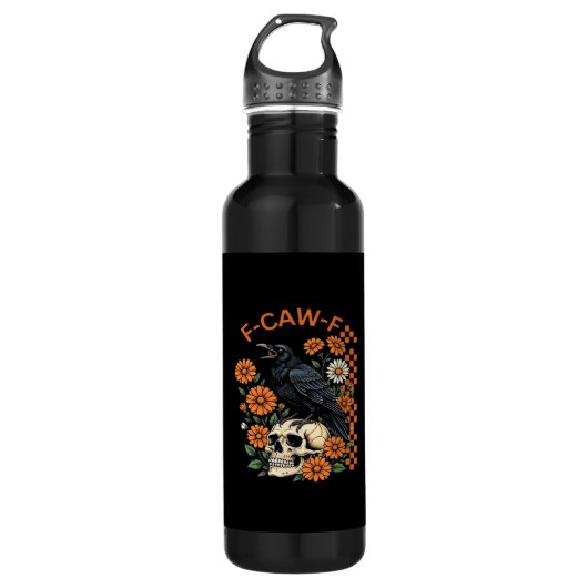 Crow Raven F-Caw-F Funny Halloween Gothic Creative Edelstahlflasche (Vorderseite)