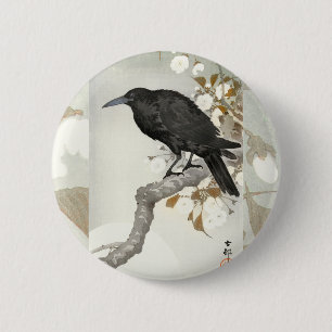 Crow Raven Koson Japanese Bird Button