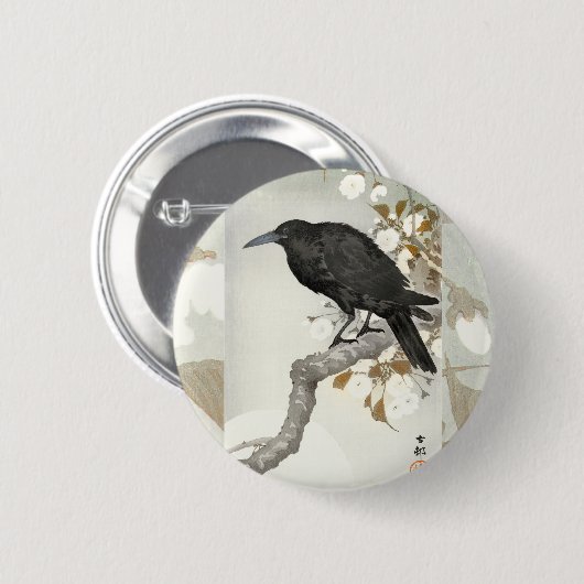 Crow Raven Koson Japanese Bird Button (Vorne & Hinten)