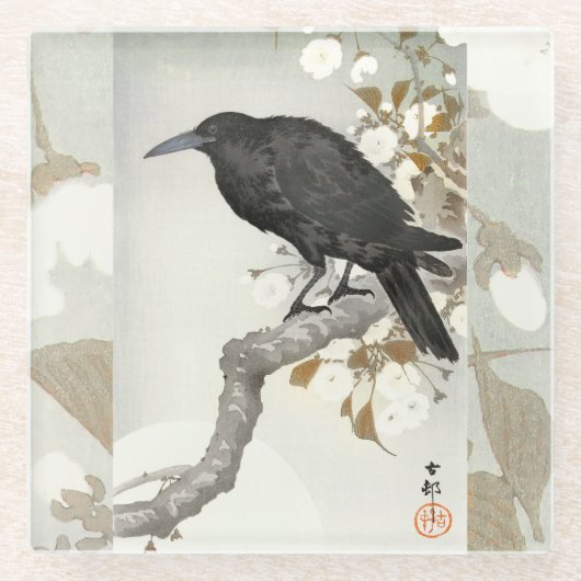 Crow Raven Koson Japanese Bird Glasuntersetzer (Vorderseite)