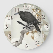 Crow Raven Koson Japanese Bird Große Wanduhr (Vorderseite)