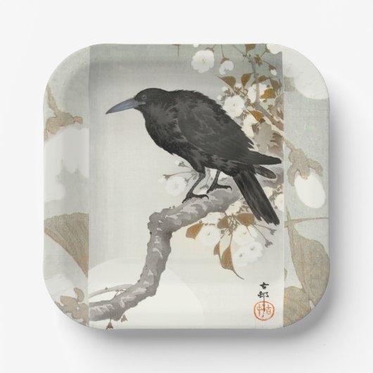 Crow Raven Koson Japanese Bird Pappteller (Vorderseite)