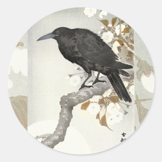 Crow Raven Koson Japanese Bird Runder Aufkleber (Vorderseite)