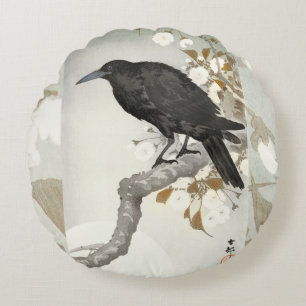 Crow Raven Koson Japanese Bird Rundes Kissen