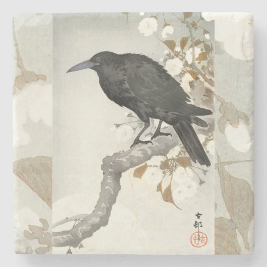 Crow Raven Koson Japanese Bird Steinuntersetzer (Vorderseite)