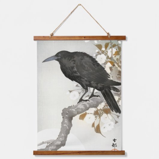 Crow Raven Koson Japanese Bird Wandteppich Mit Holzrahmen (Vorderseite)