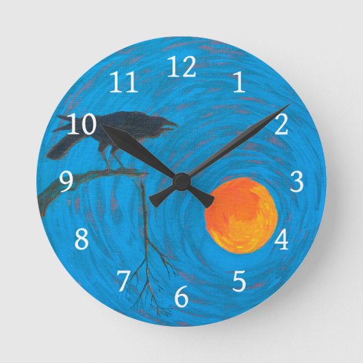 crow raven moon runde wanduhr (Vorderseite)