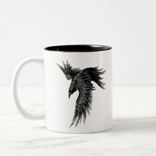 Crow Raven Norge Viking Symbol Zweifarbige Tasse (Links)
