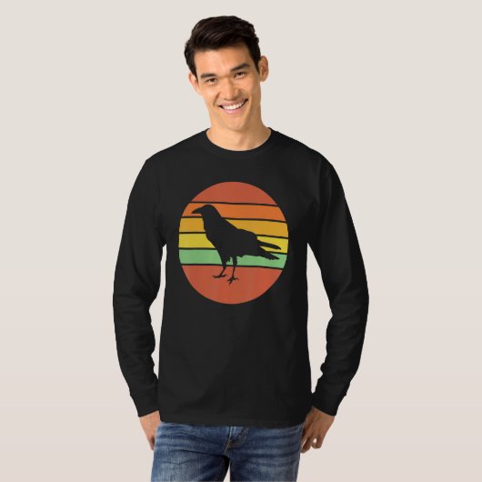 Crow Raven Retro Sunset T-Shirt (Vorne ganz)