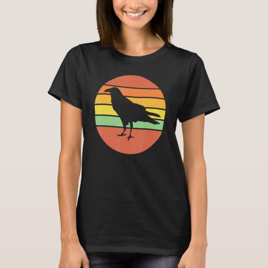 Crow Raven Retro Sunset T-Shirt (Vorderseite)
