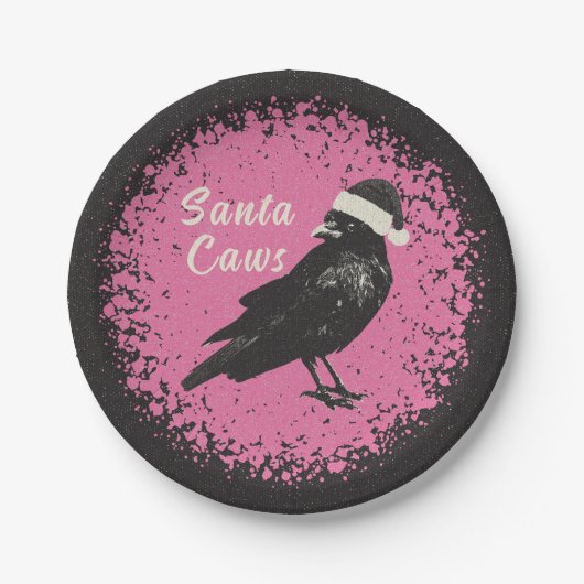 Crow Santa Pink und Black Christmas Goth Pappteller (Vorderseite)