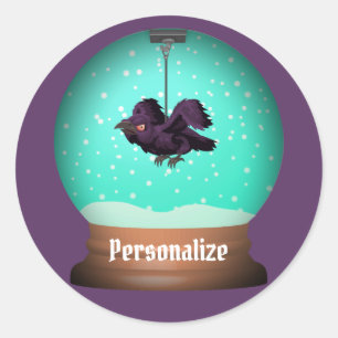 Crow-Schneeglobe-Rabe wird einzigartig lila gotisc Runder Aufkleber