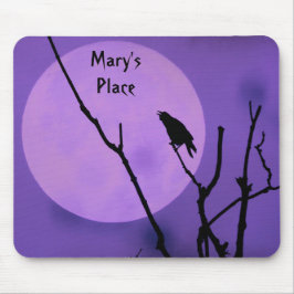 Crow Silhouette Lila Moon Mousepad