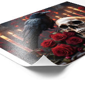 Crow sitzend auf einem Schädel Fotodruck (Ecke)