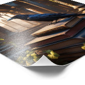 Crow sitzt auf alten Büchern in einer Kirche Fotodruck (Ecke)