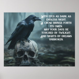Crow sitzt auf einem Schädel mit einer gotischen B Poster
