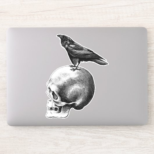 Crow sitzt auf menschlicher Skull-Goth-Kunst Aufkleber (Computer)