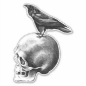 Crow sitzt auf menschlicher Skull-Goth-Kunst Aufkleber (Vorderseite)