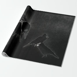 CROW SUMI INK JAPANESE AUF SCHWARZEN GIFT WRAPPING GESCHENKPAPIER