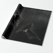 CROW SUMI INK JAPANESE AUF SCHWARZEN GIFT WRAPPING GESCHENKPAPIER (Ungerollt)